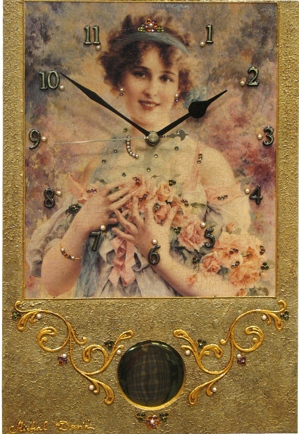 Victorian lady with roses pendulum clock 27/40cm